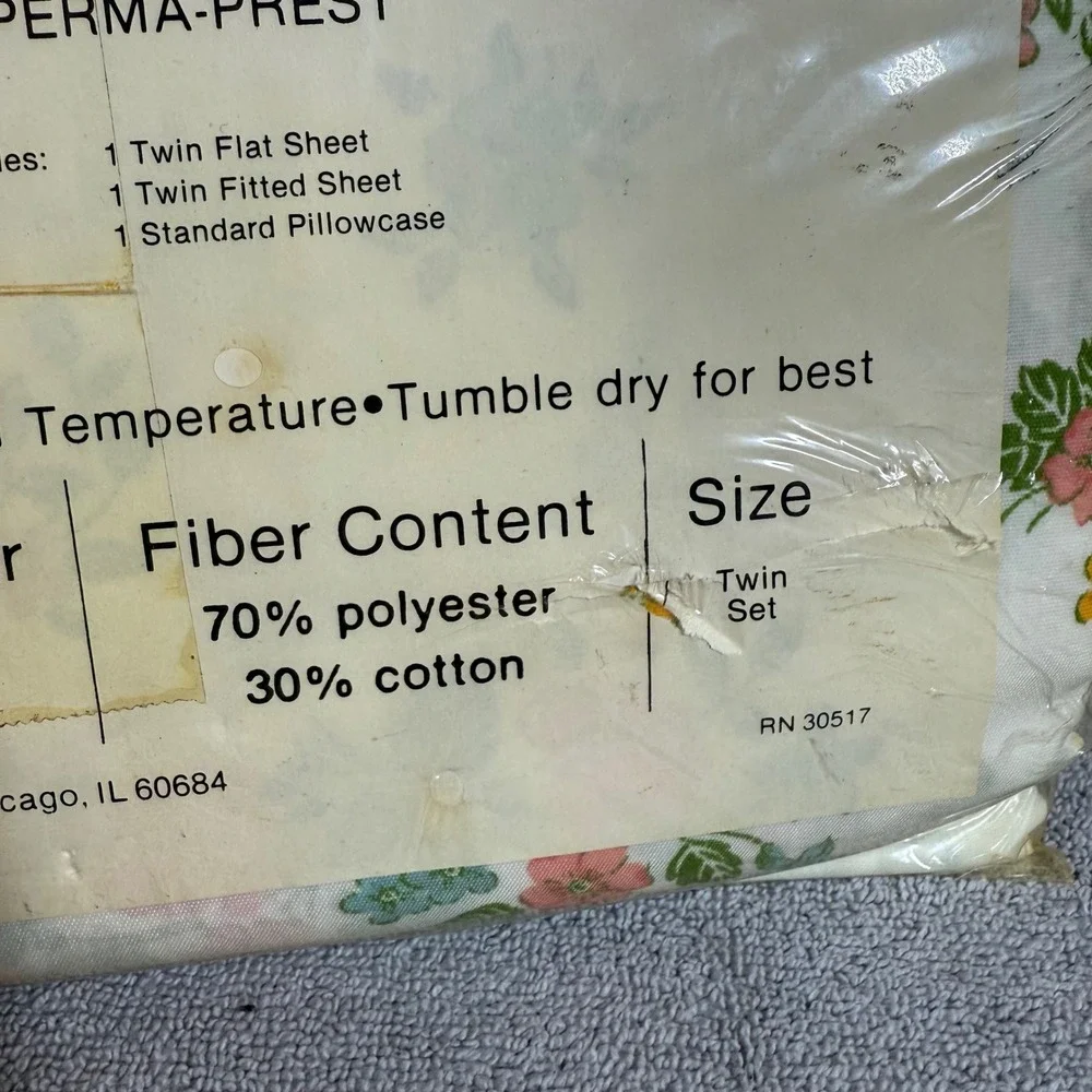 Vintage Sears Perma Prest‎ Sheet Set Floral Twin Size 66 X 104 Style Number 6820
